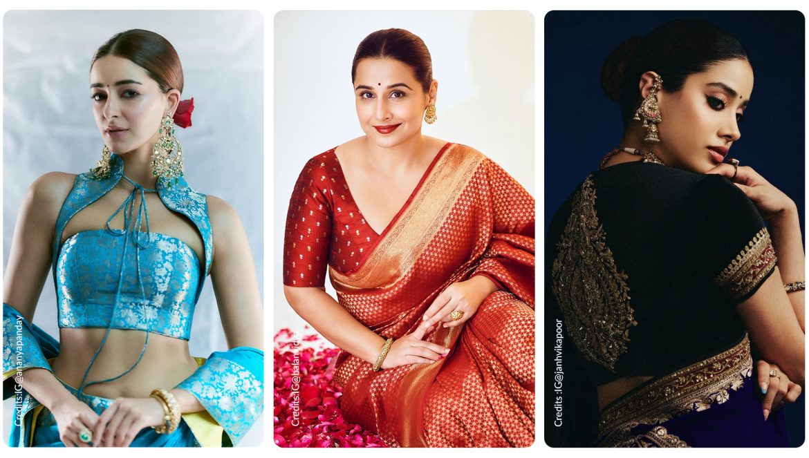 Ananya Panday, Vidya Balan and Janhvi Kapoor wearing modern saree blouses