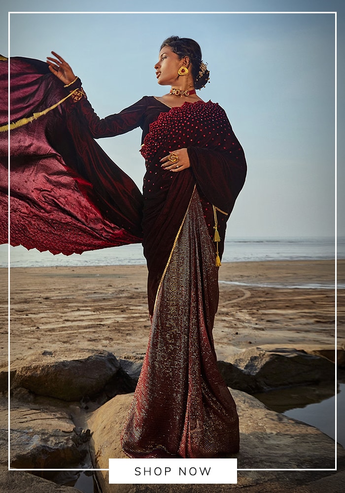 Black and maroon velvet saree