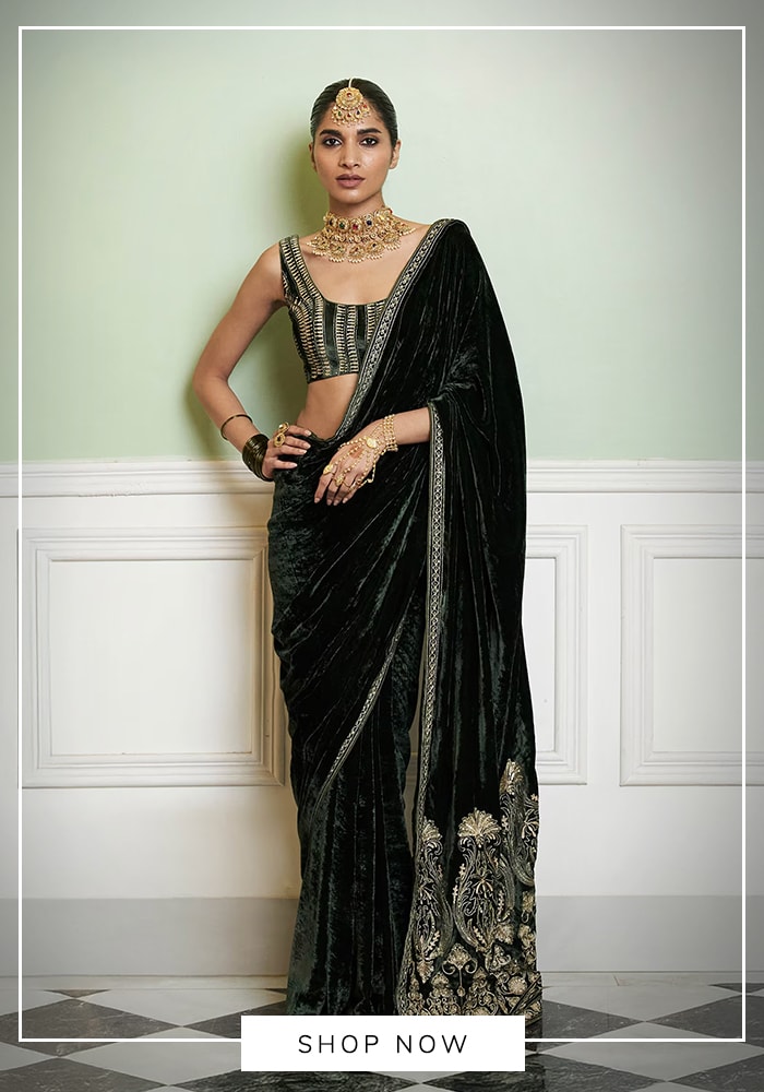 Black velvet saree