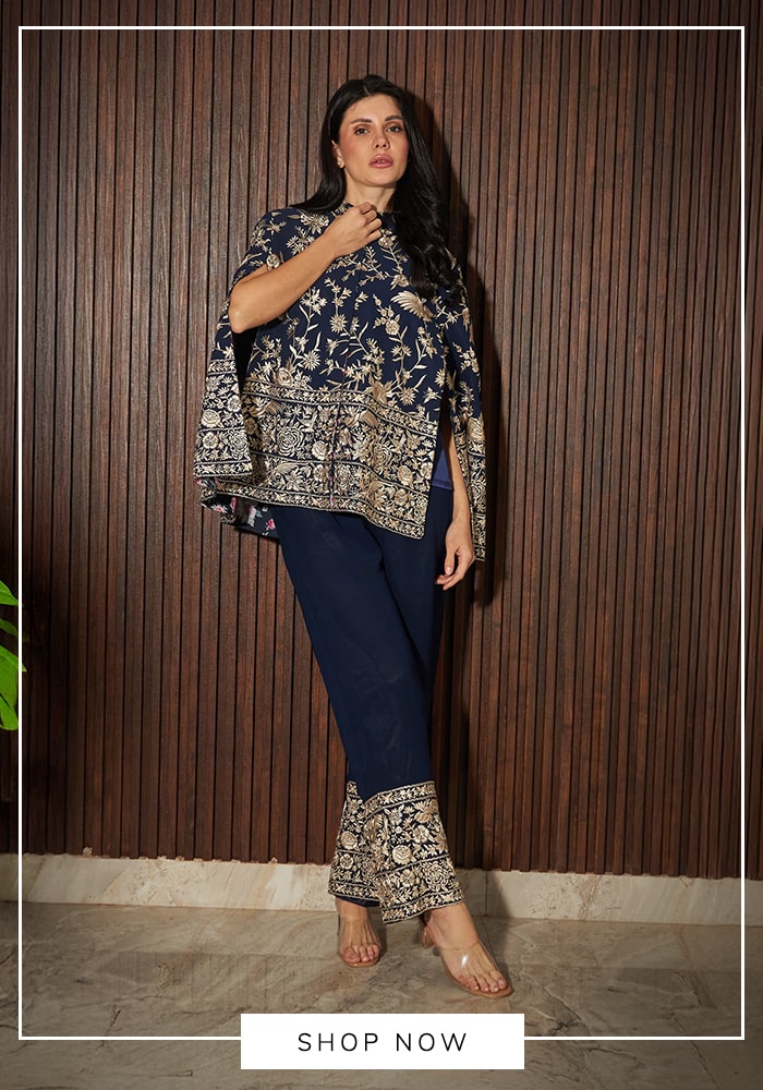 Blue Satin Cape and Pant Set