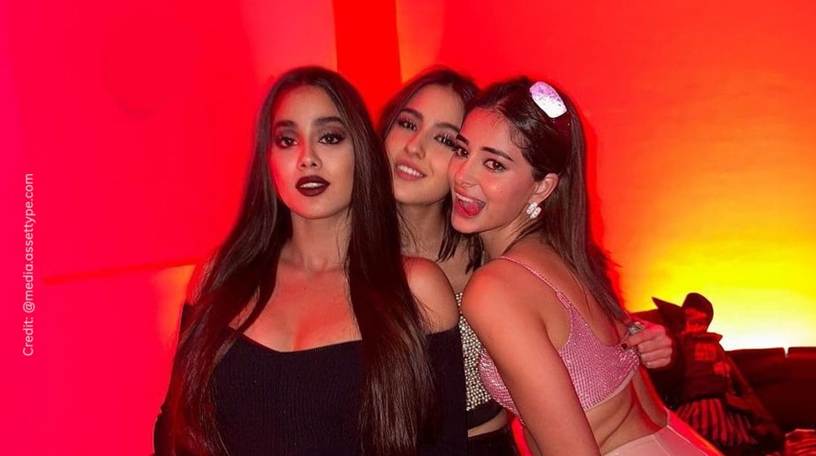 Bollywood celebs in parties, Janhvi Kapoor in the left, Ananya Panday in the right