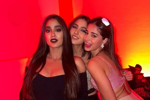 Bollywood celebs in parties, Janhvi Kapoor in the left, Ananya Panday in the right