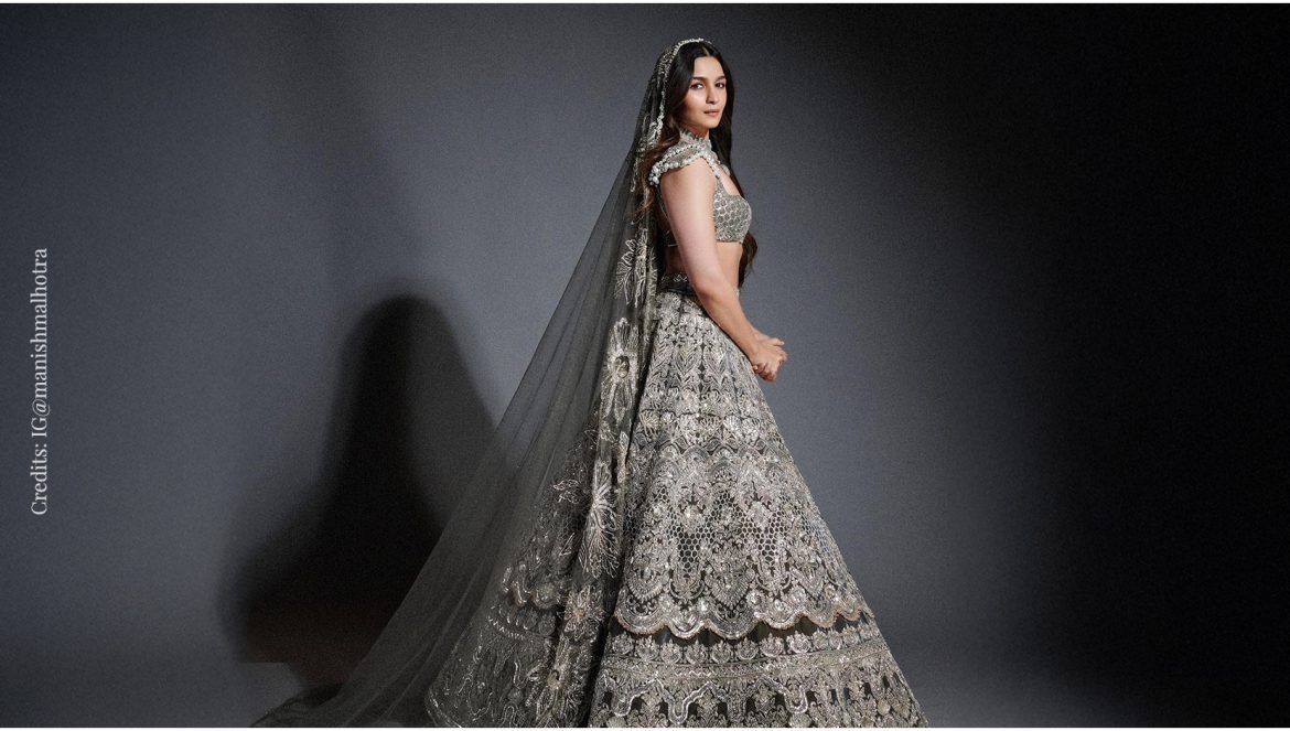 Alia Bhatt wearing Manish Malhotra black velvet lehenga