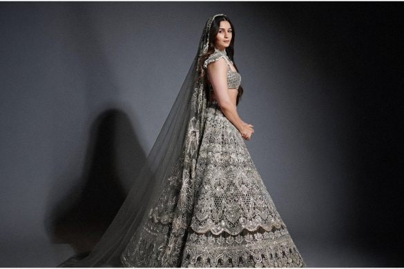 Alia Bhatt wearing Manish Malhotra black velvet lehenga