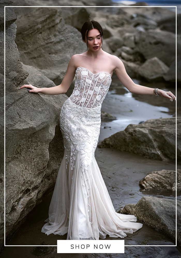 Floral hand embroidered mermaid gown