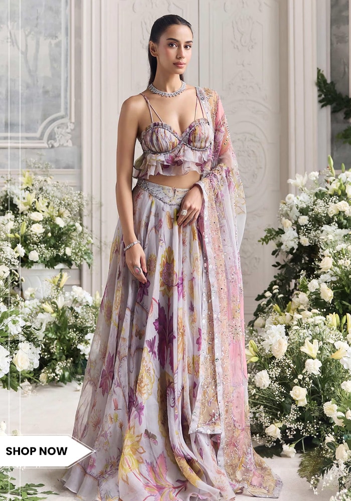 Floral printed ruffle blouse and lehenga set