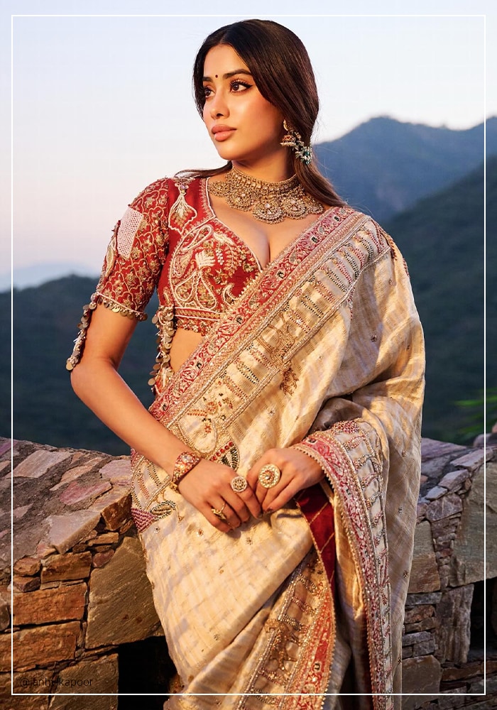 Janhvi Kapoor in tissue benarasi saree