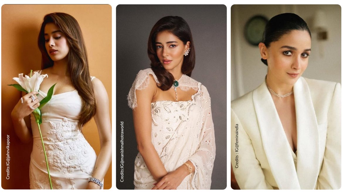 Janhvi Kapoor in the left, Ananya Panday in the center and Alia Bhatt in the right