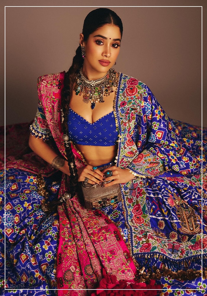 Janhvi Kapoor wearing cobalt-blue Jigya Patel lehenga