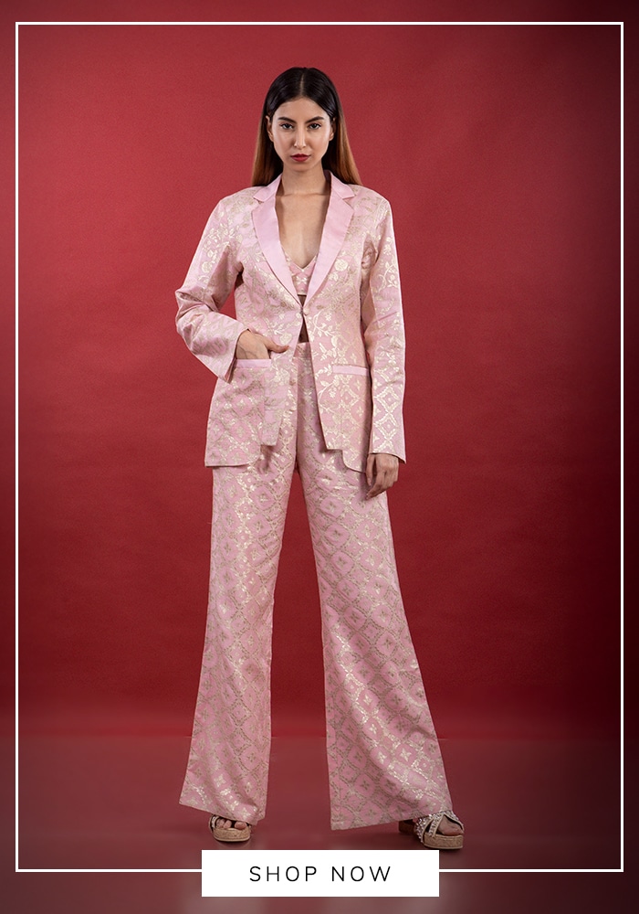 Pink blazer and trouser set