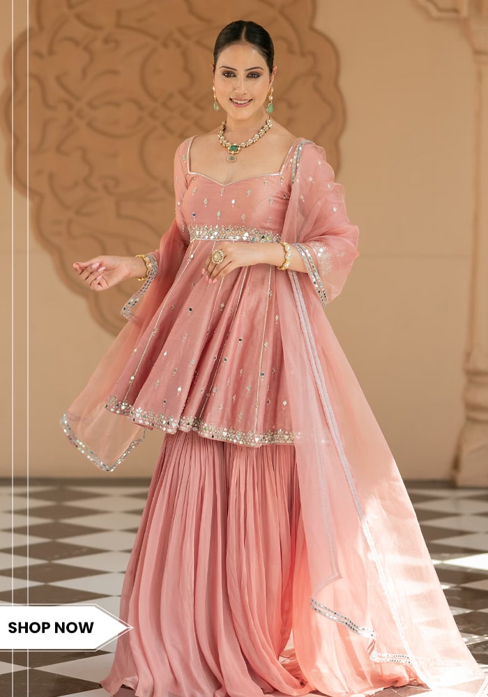 Pink peplum kurta set