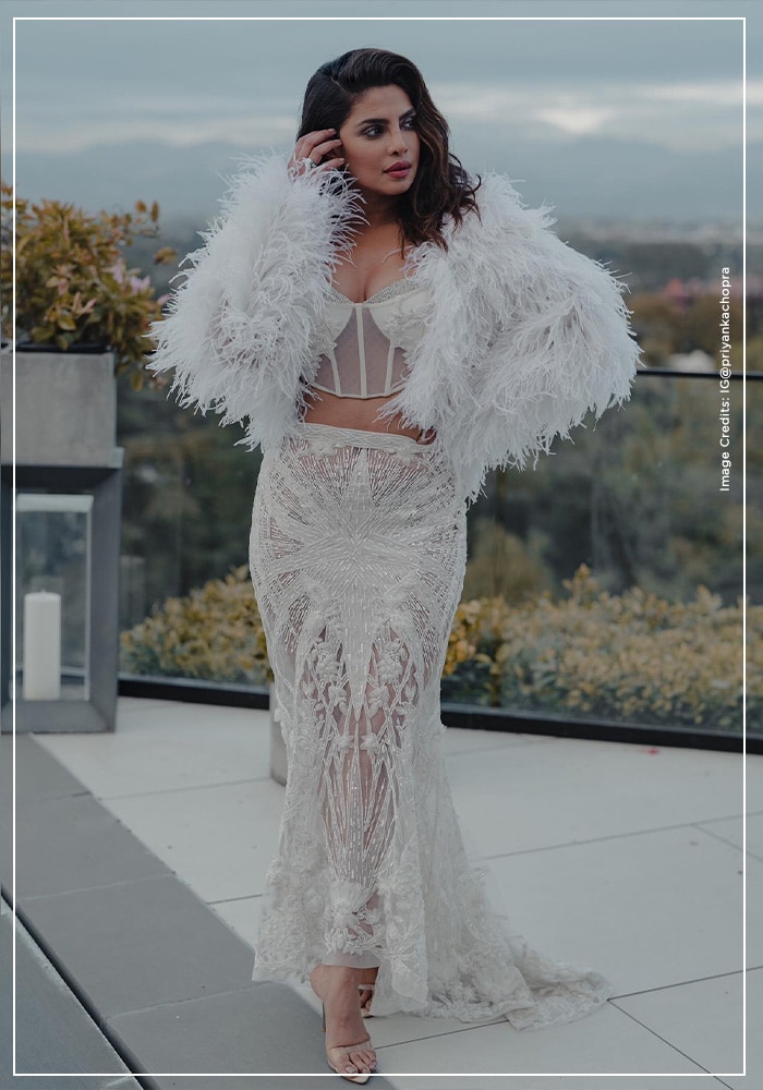 Priyanka Chopra in ivory Falguni Shane Peacock outfit