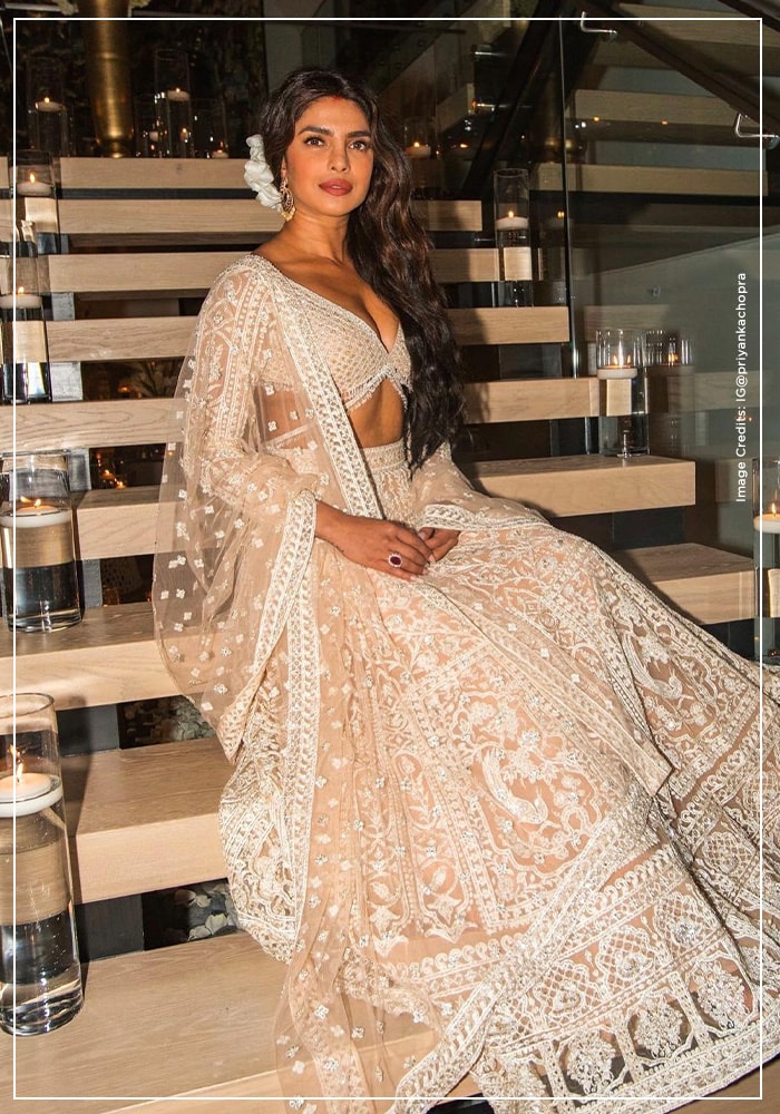Priyanka Chopra wearing Manish Malhotra beige lehenga
