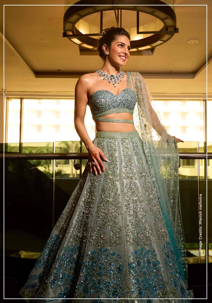 Priyanka Chopra in aqua net Manish Malhotra lehenga