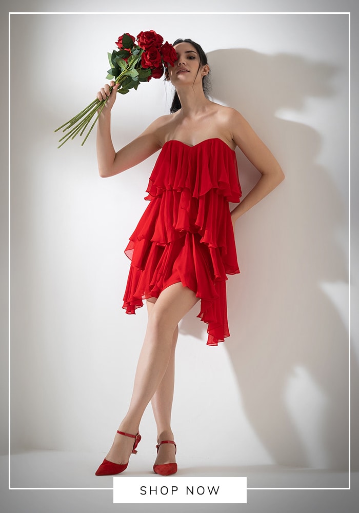 Red tiered ruffle dress