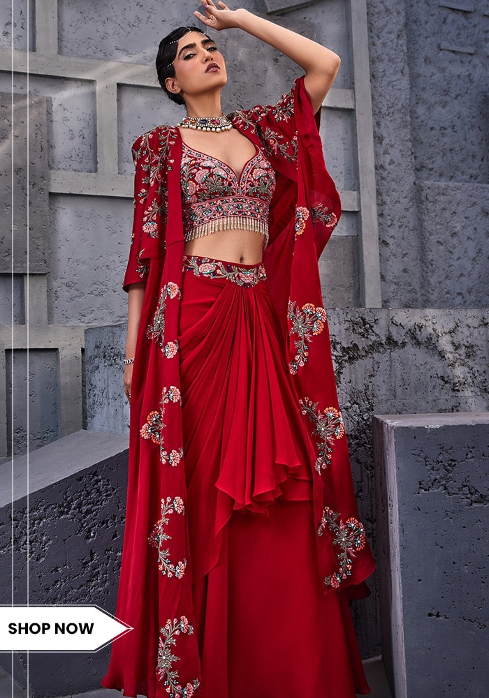 Red cape and skirt set