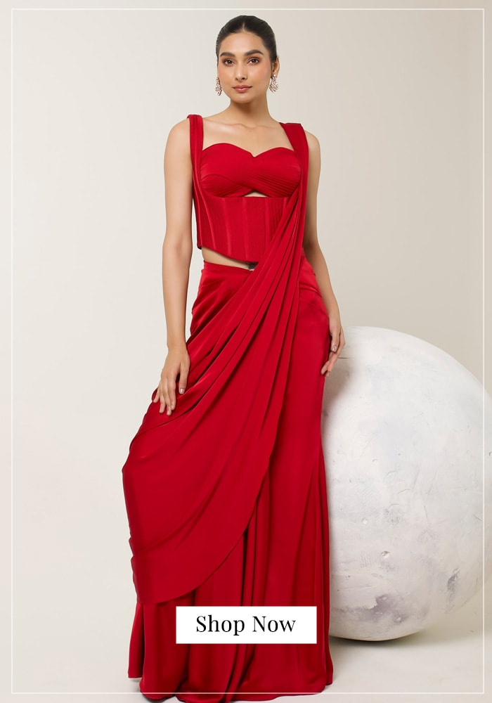 Red corset saree