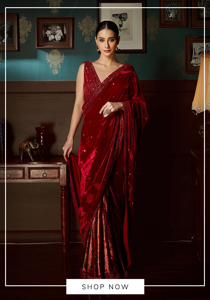 Red velvet saree