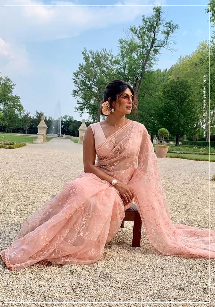 Priyanka Chopra in Sabyasachi pastel organza saree
