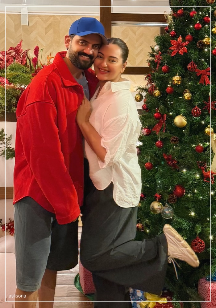 Sonakshi Sinha and Zaheer Iqbal: Matching in Red and White 