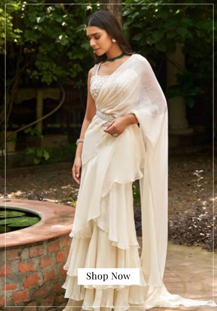 White ruffle saree