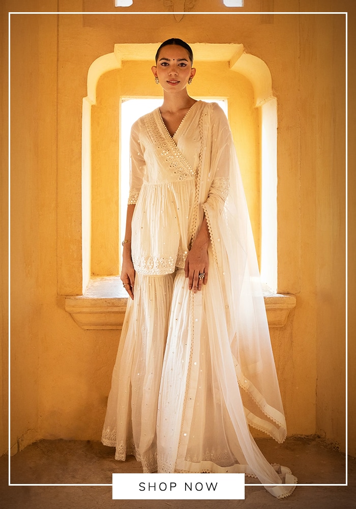 White peplum top and sharara set