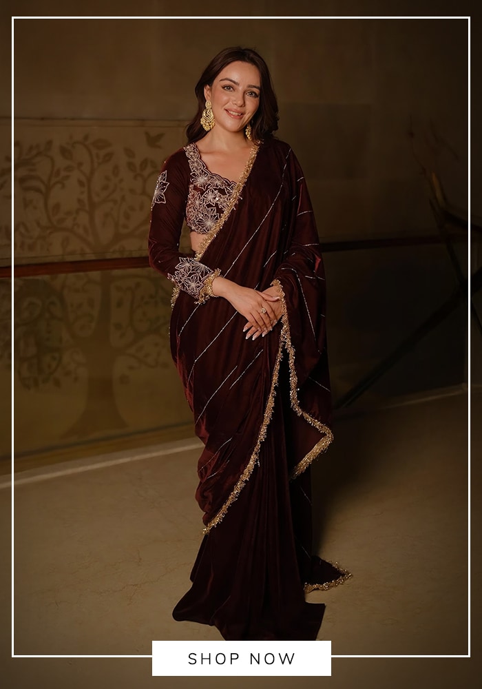 Wine velvet saree