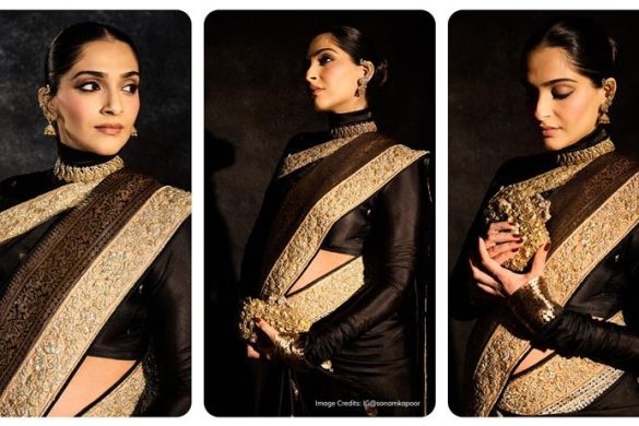 sonam kapoor in black banarasi saree for swadesh event