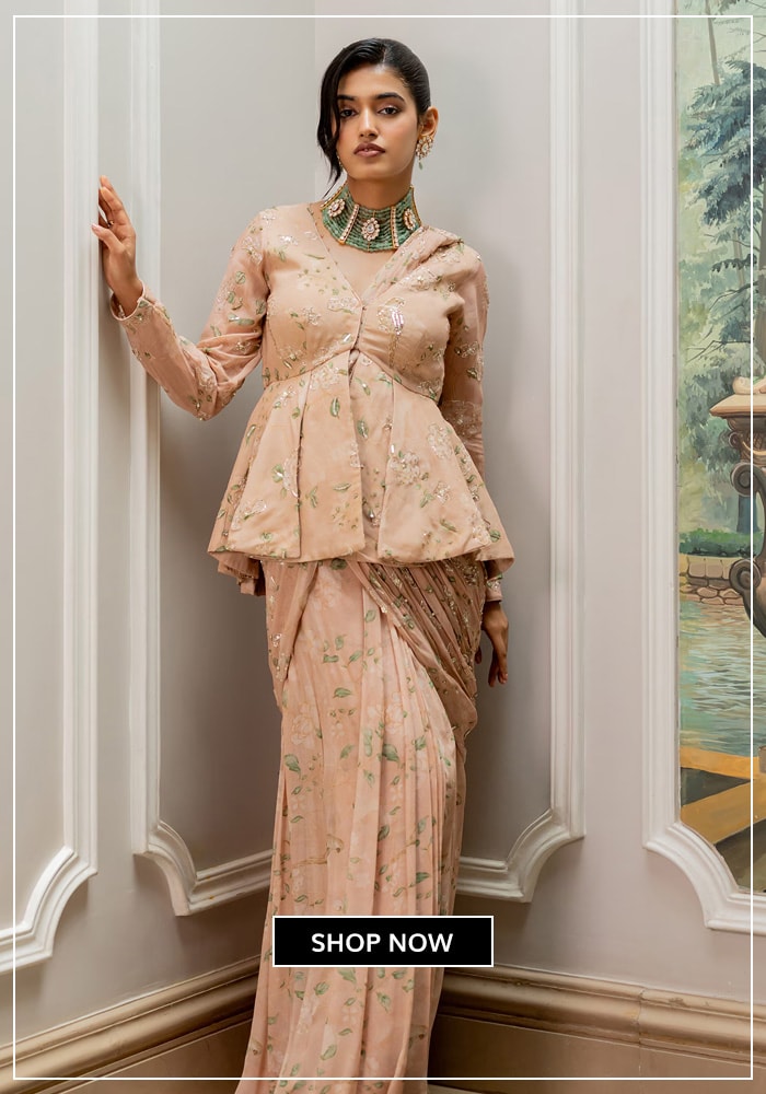 Corset top and pre-draped saree