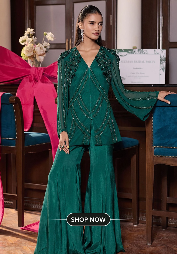 Emerald green tunic and palazzo set
