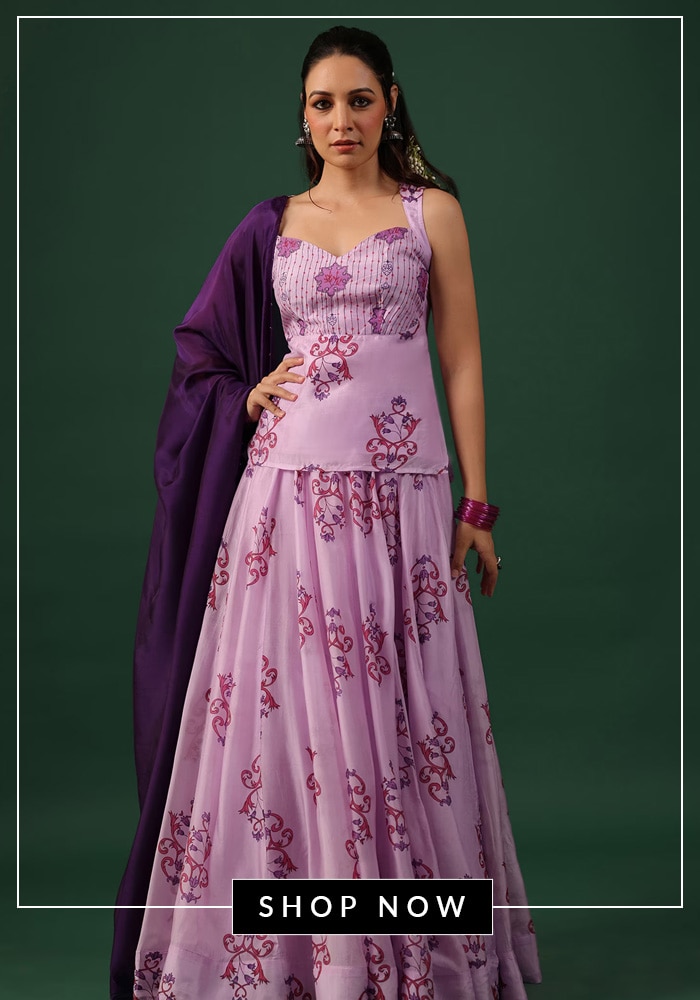 Mauve printed kurta lehenga set