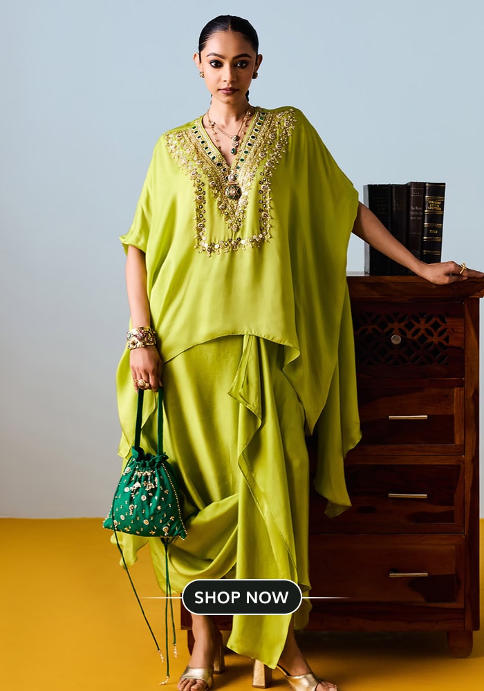 Green kaftan and dhoti pant set