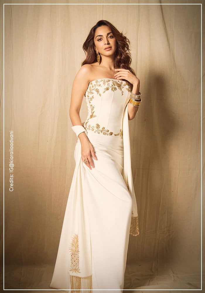 Kiara wearing white saree gown