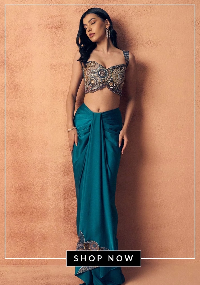 Teal blouse and skirt set