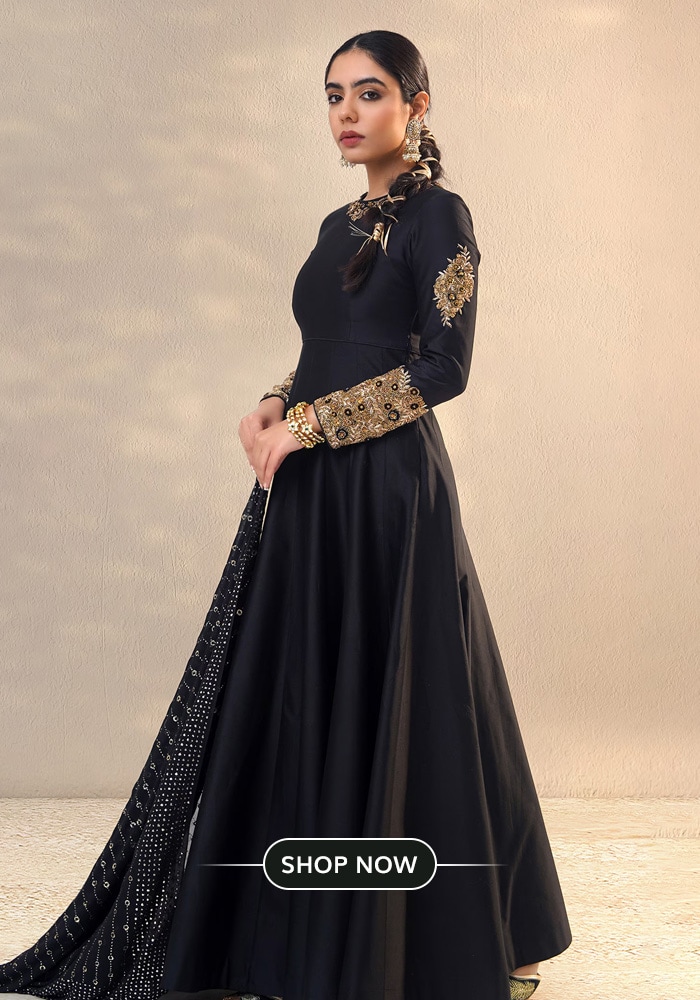 Black anarkali gown with golden accents