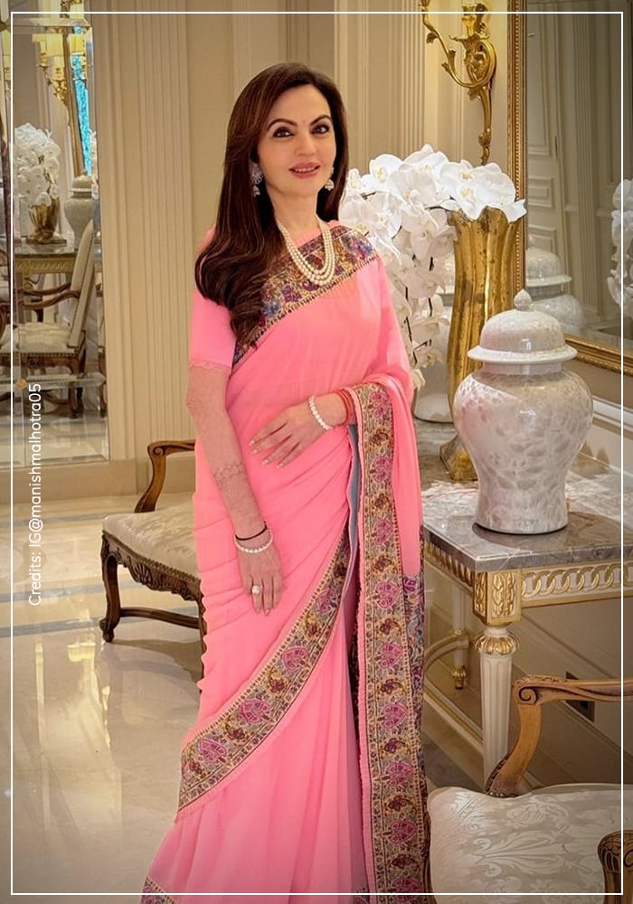 Nita Ambani in Manish Malhotra pink saree