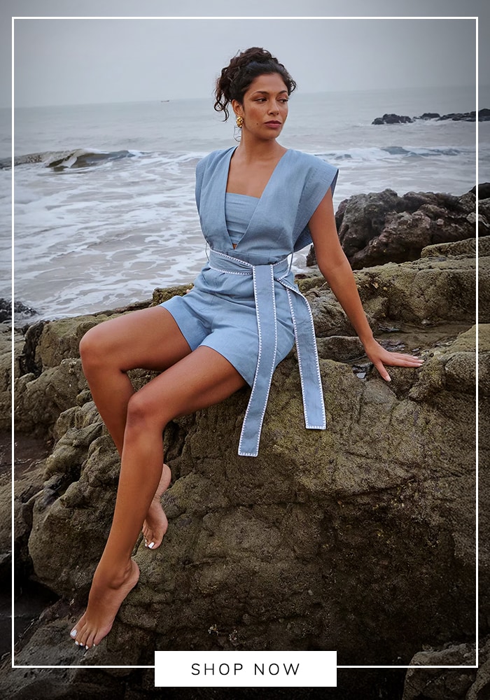 Blue tied up playsuit