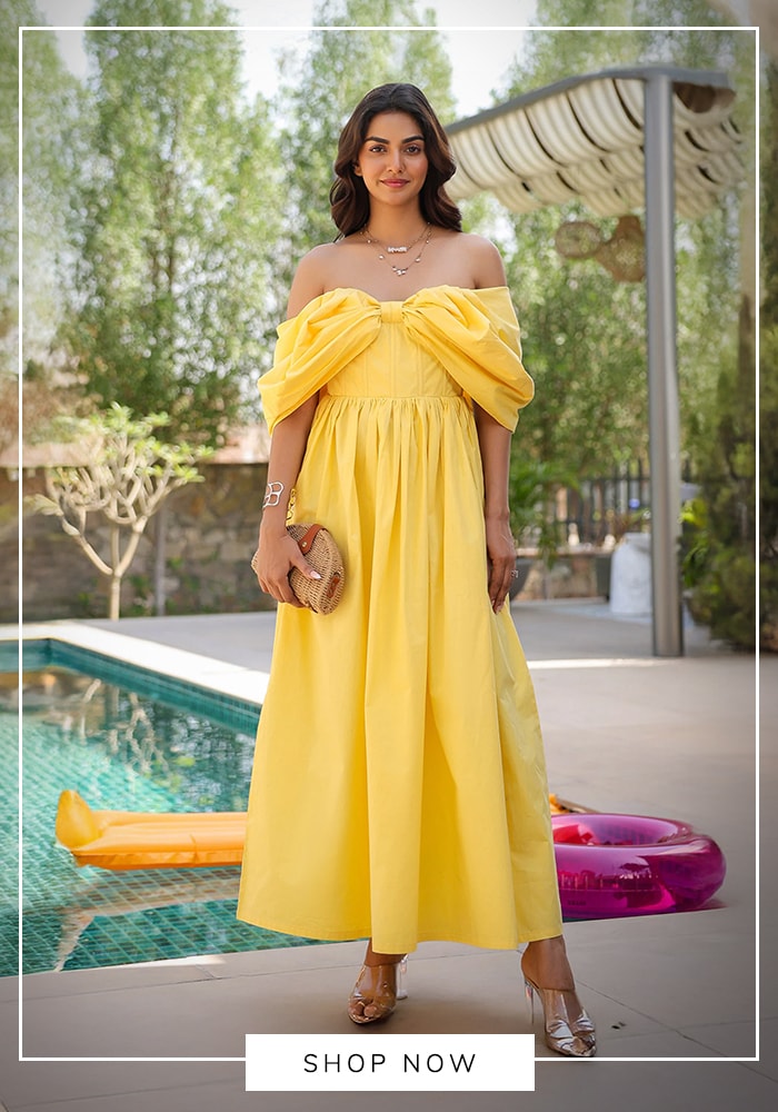 Yellow off shoulder maxi dress