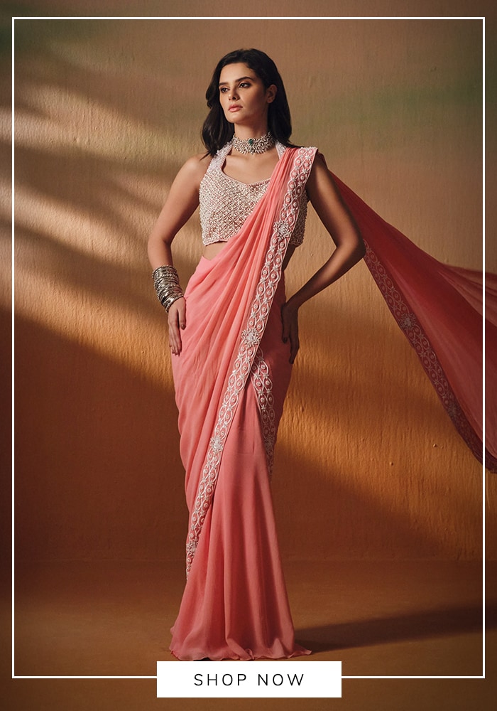 Pink georgette saree