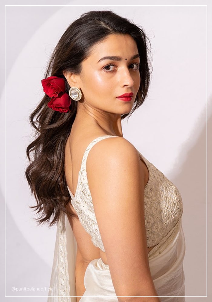 Alia Bhatt wearing Punit Balana ivory saree