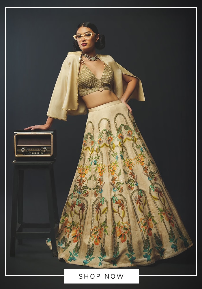 Off-white jacket lehenga