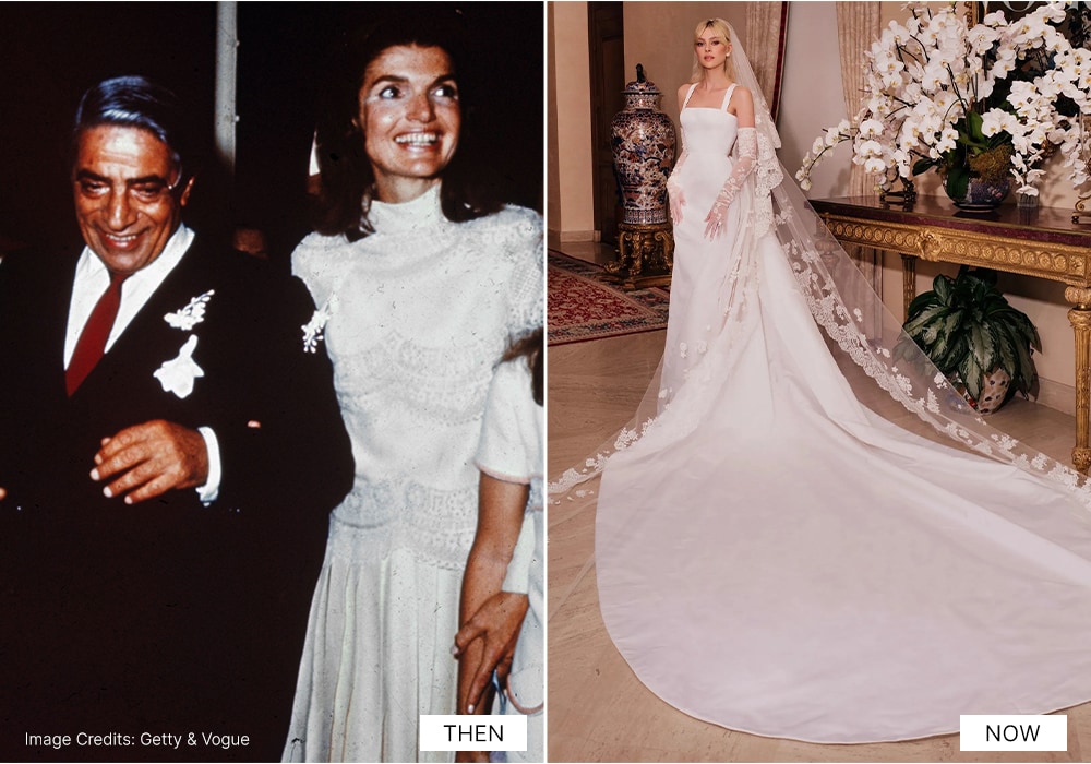 Jackie Kennedy wearing Valentino wedding dress 1968