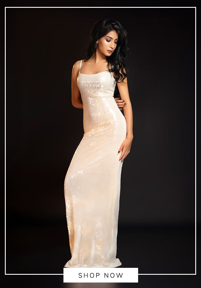 Hand embroidered Off-white maxi dress