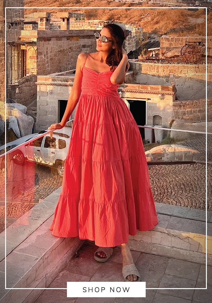 Orange spaghetti tiered maxi dress