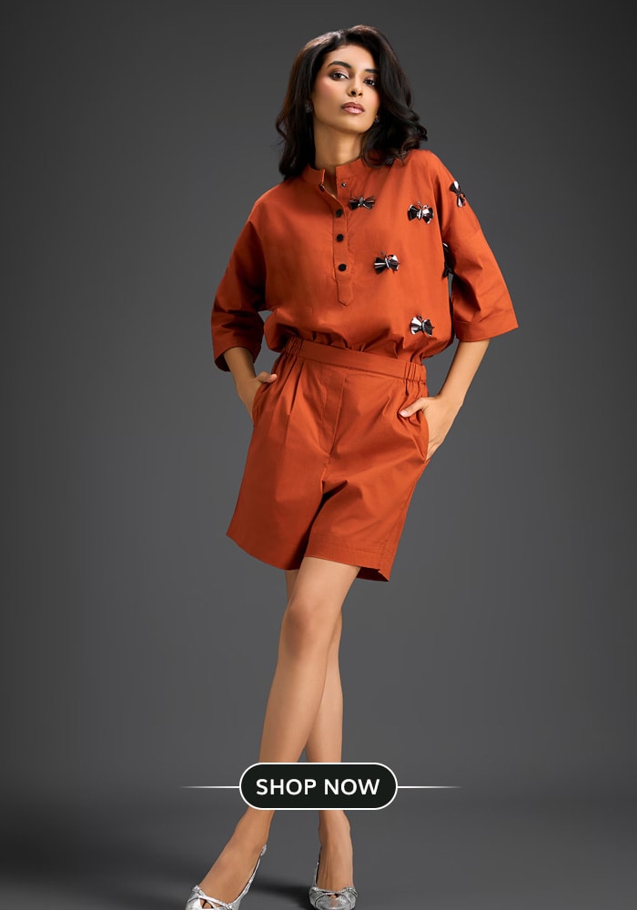 Persimmon colored shorts set