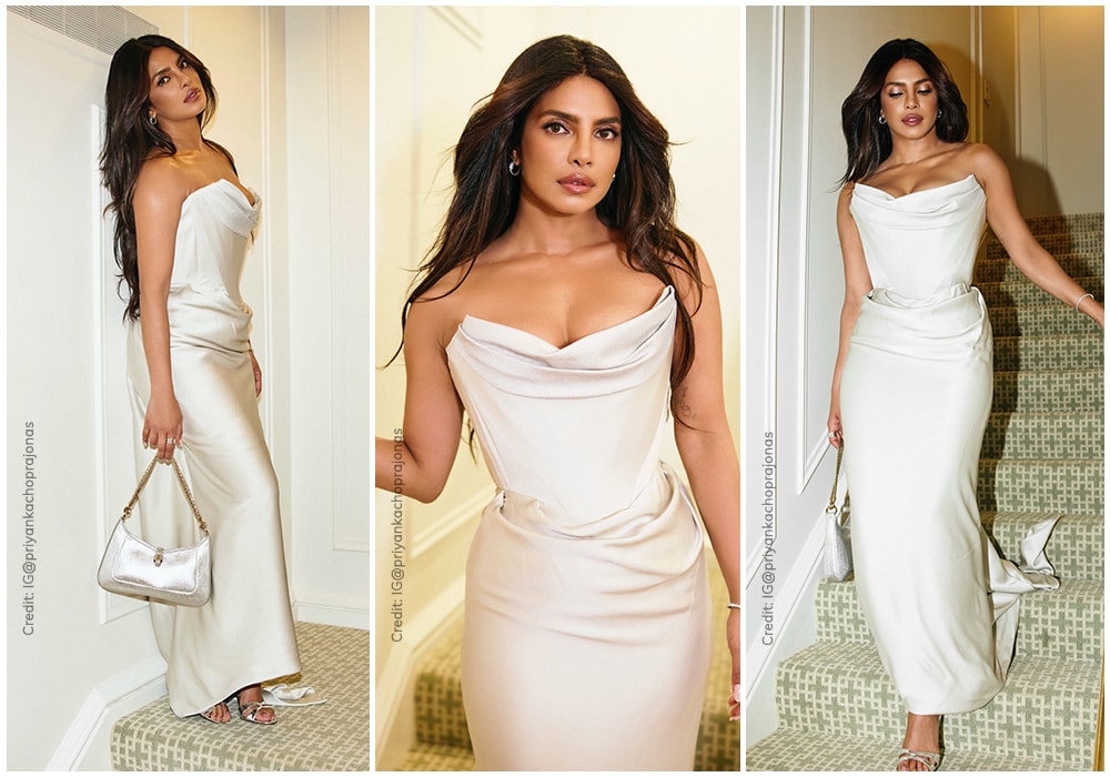 Priyanka Chopra wearing in white gown at the after party of The Golden Globes