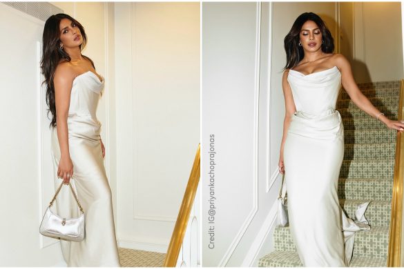 Priyanka Chopra Jonas wearing white strapless gown