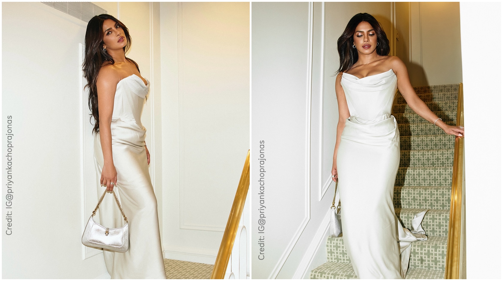Priyanka Chopra Jonas wearing white strapless gown