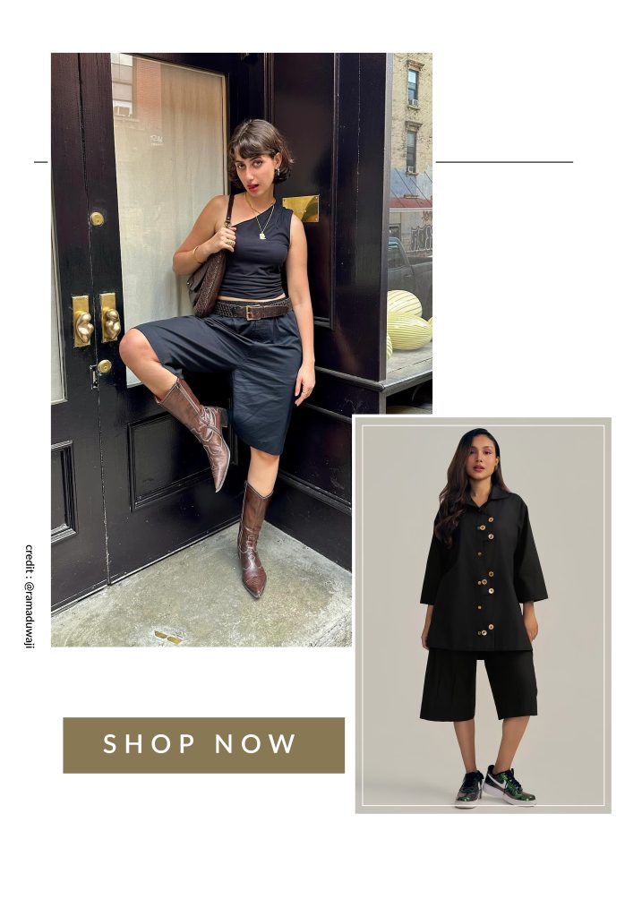 Rama Duwaji wearing formal shorts and one-shoulder top and boots