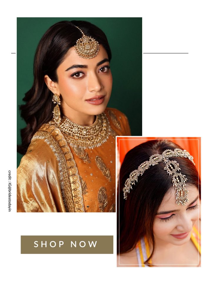 Rashmika Mandana inspired loose curls with maang tikka